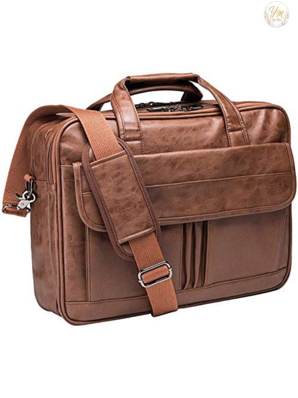 Handmade PU Leather Laptop Messenger Bag Water Resistant 17.3 Inch Business